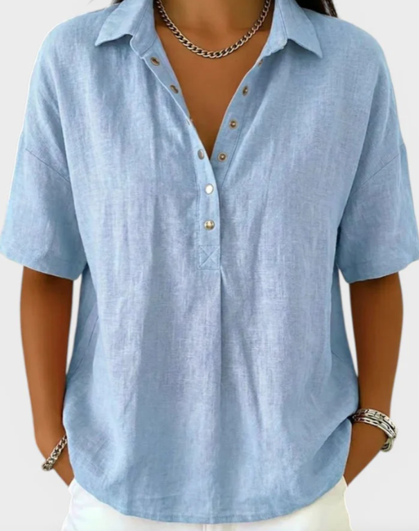 MANUELA™ Blusa con cuello y botones elegantes