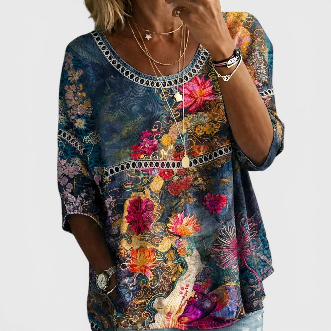 IRINA™ Camisa de Flores Retro | Estilo Vintage Vaquero