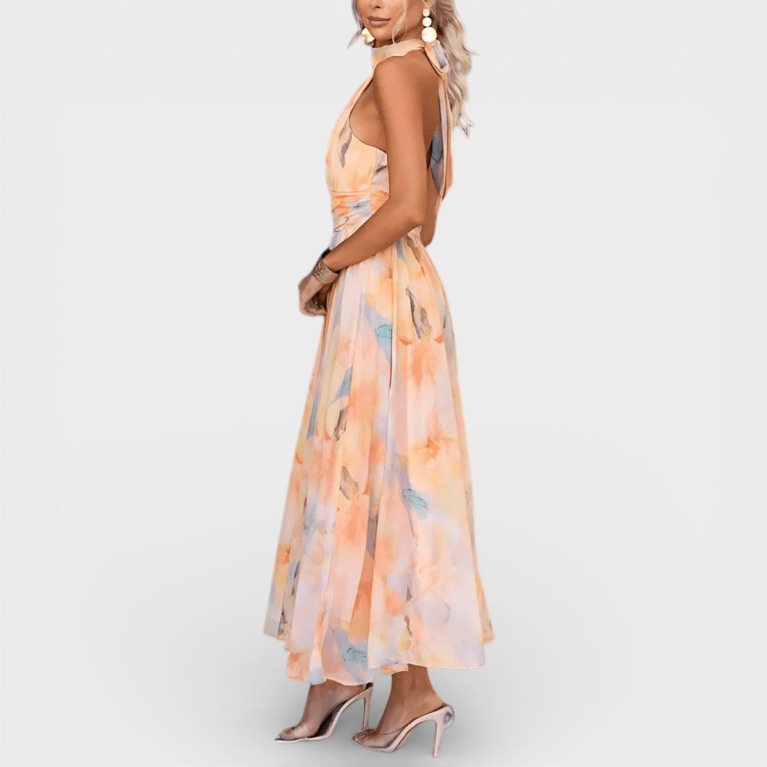 LINDA™ Reluciente Sol | Vestido halter veraniego en acuarela