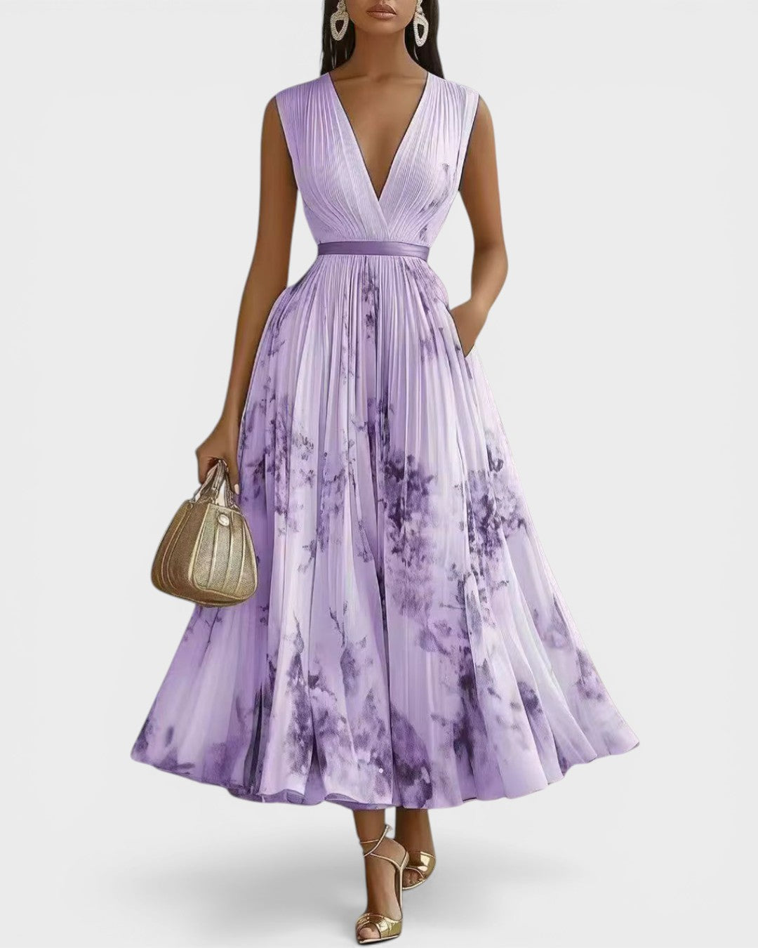 LORENA™ Jardín Encantado: Vestido Plisado Floral para un Look Elegante