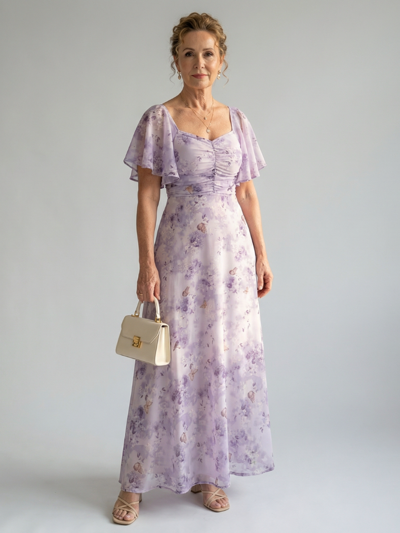 NOELIA™ Olas de Elegancia: Vestido midi con mangas onduladas