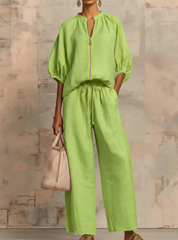 JULIA™ Conjunto de dos piezas Camisa de estilo relajado y pantalón de pernera ancha