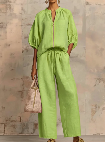 JULIA™ Conjunto de dos piezas Camisa de estilo relajado y pantalón de pernera ancha