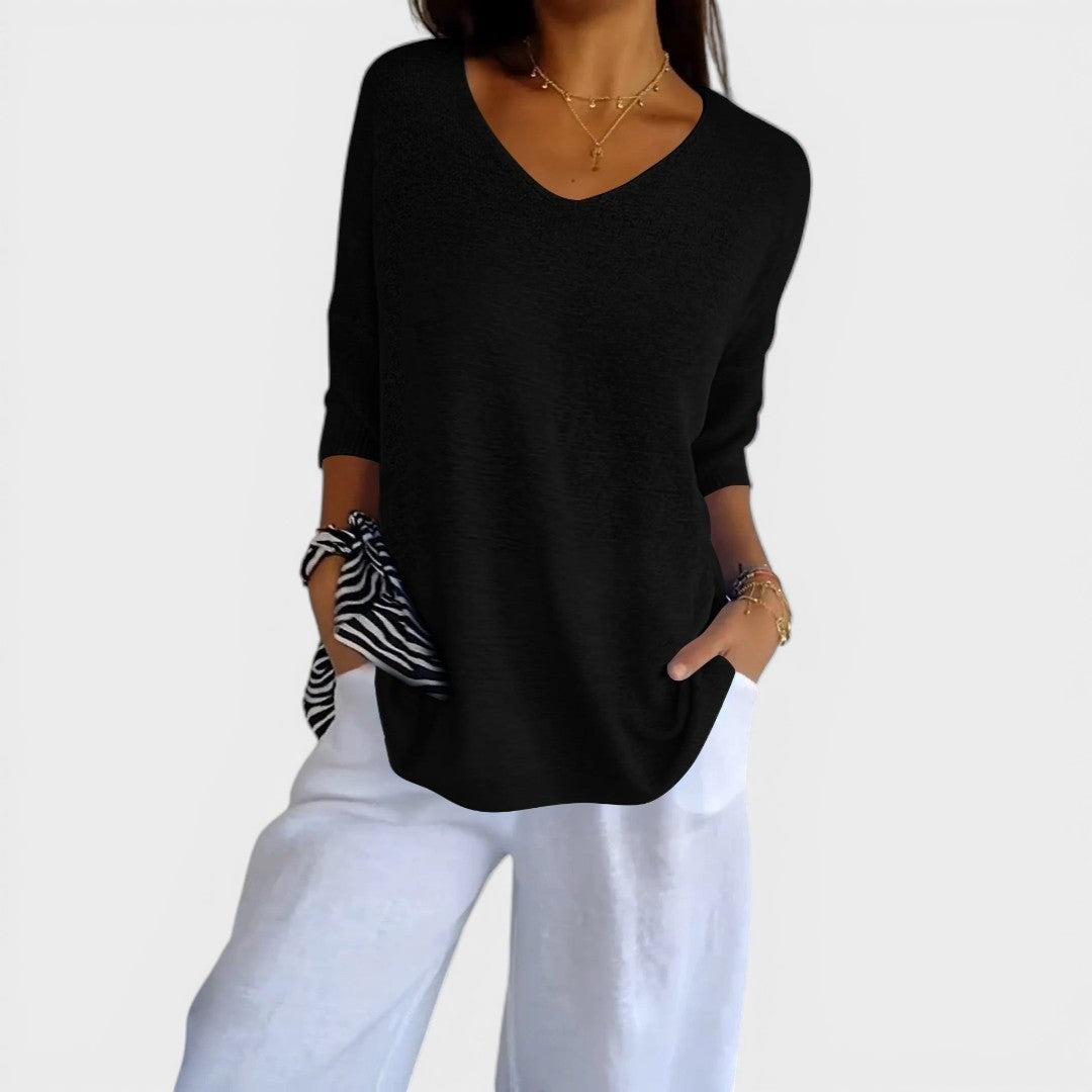 NEREA™ Suéter Elegante Top de Punto Liso con Cuello en V