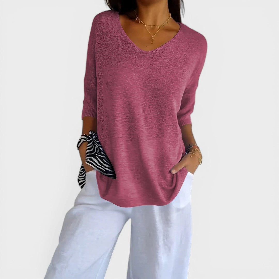 NEREA™ Suéter Elegante Top de Punto Liso con Cuello en V