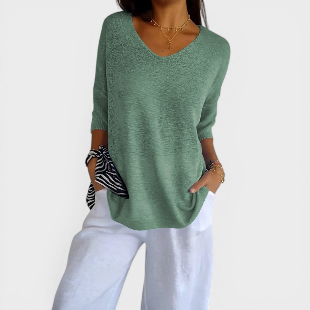 NEREA™ Suéter Elegante Top de Punto Liso con Cuello en V