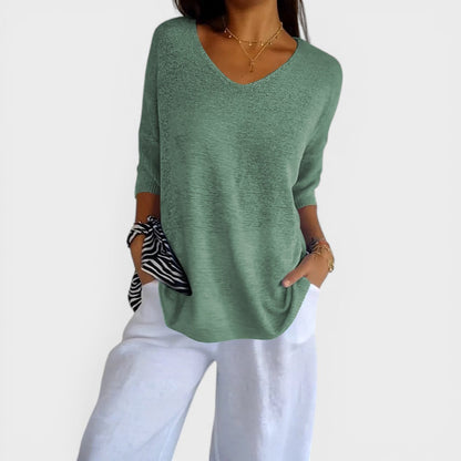 NEREA™ Suéter Elegante Top de Punto Liso con Cuello en V