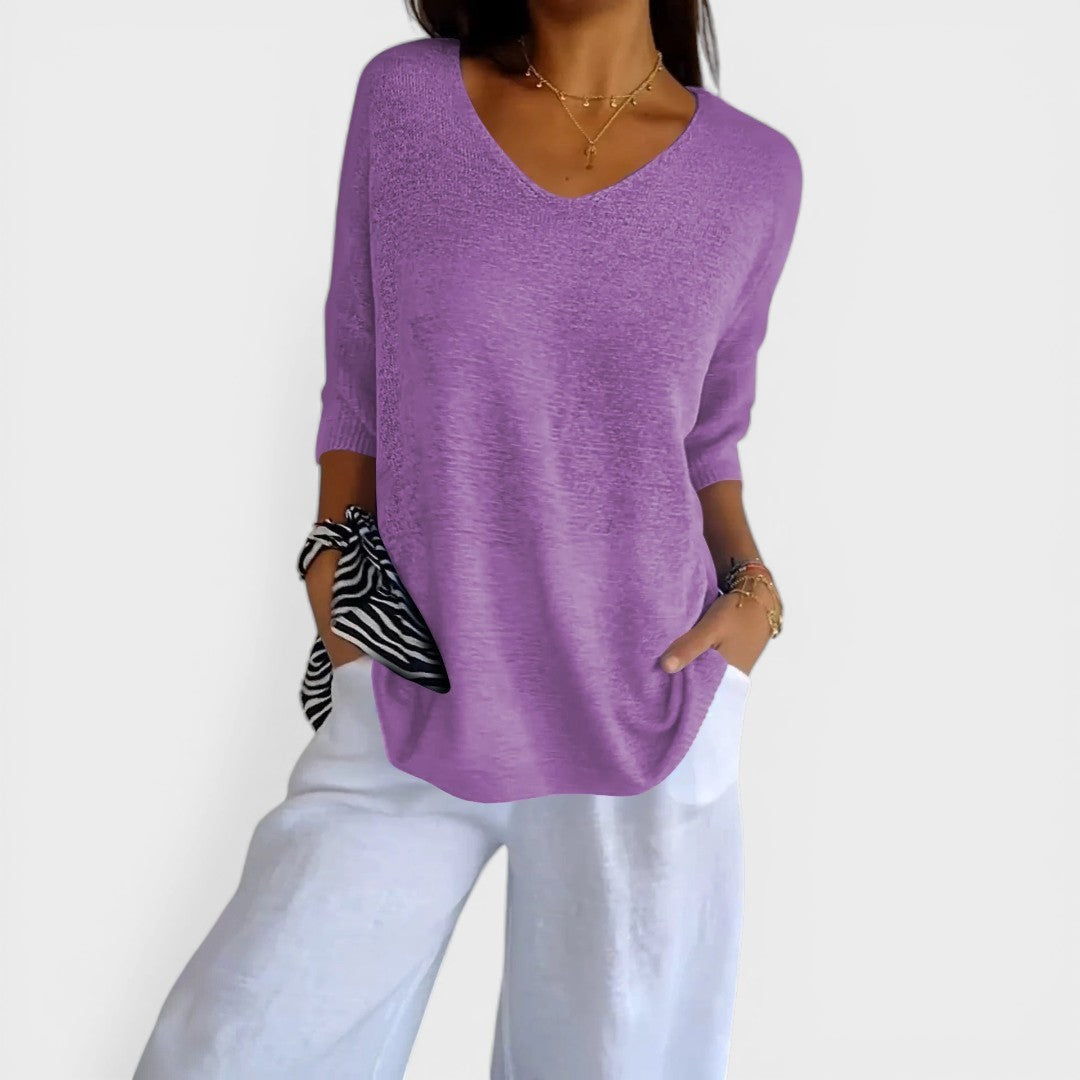 NEREA™ Suéter Elegante Top de Punto Liso con Cuello en V