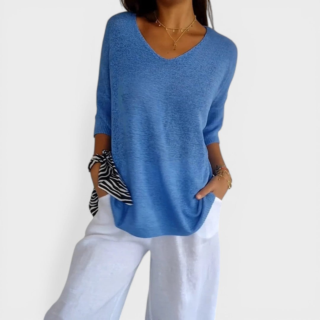 NEREA™ Suéter Elegante Top de Punto Liso con Cuello en V