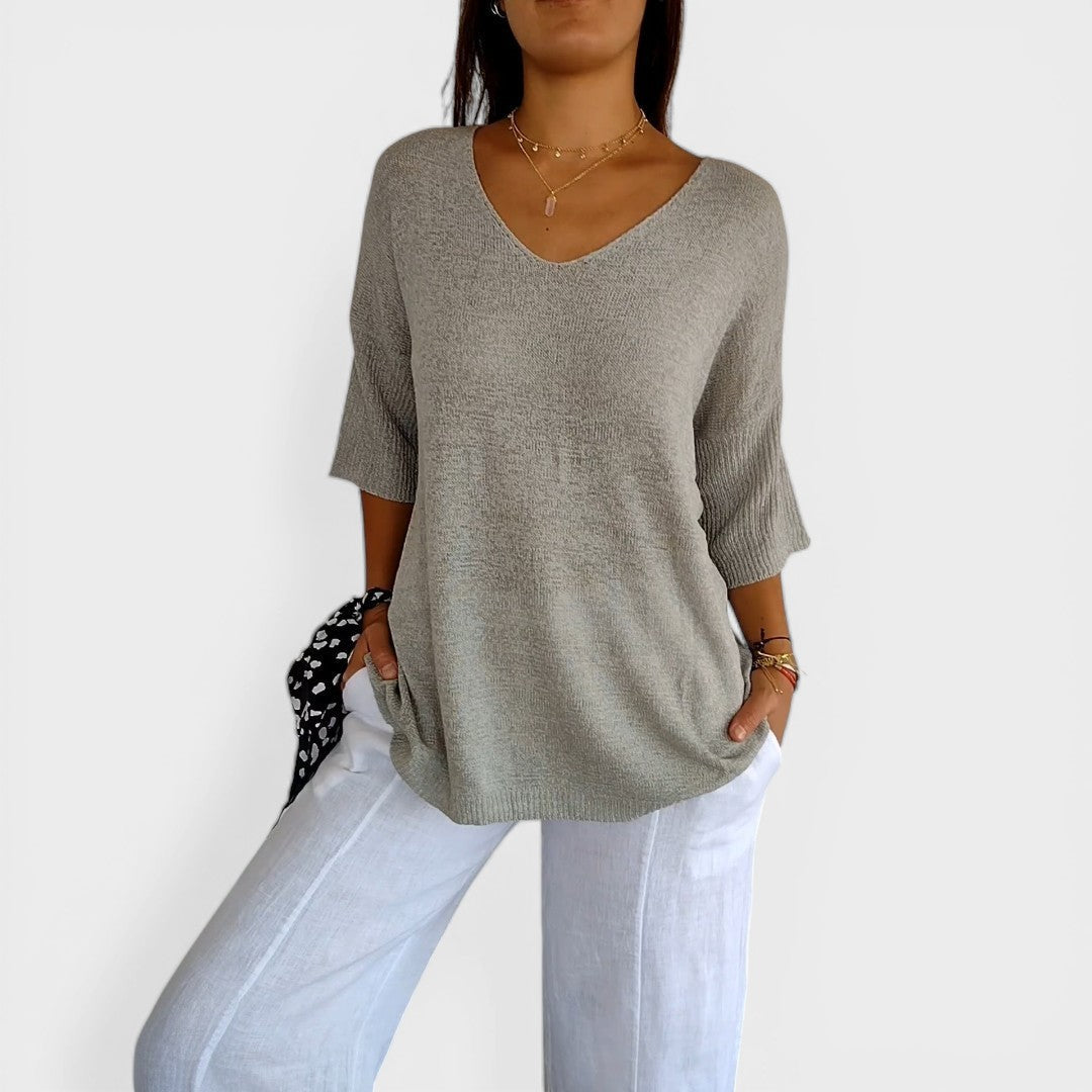 NEREA™ Suéter Elegante Top de Punto Liso con Cuello en V