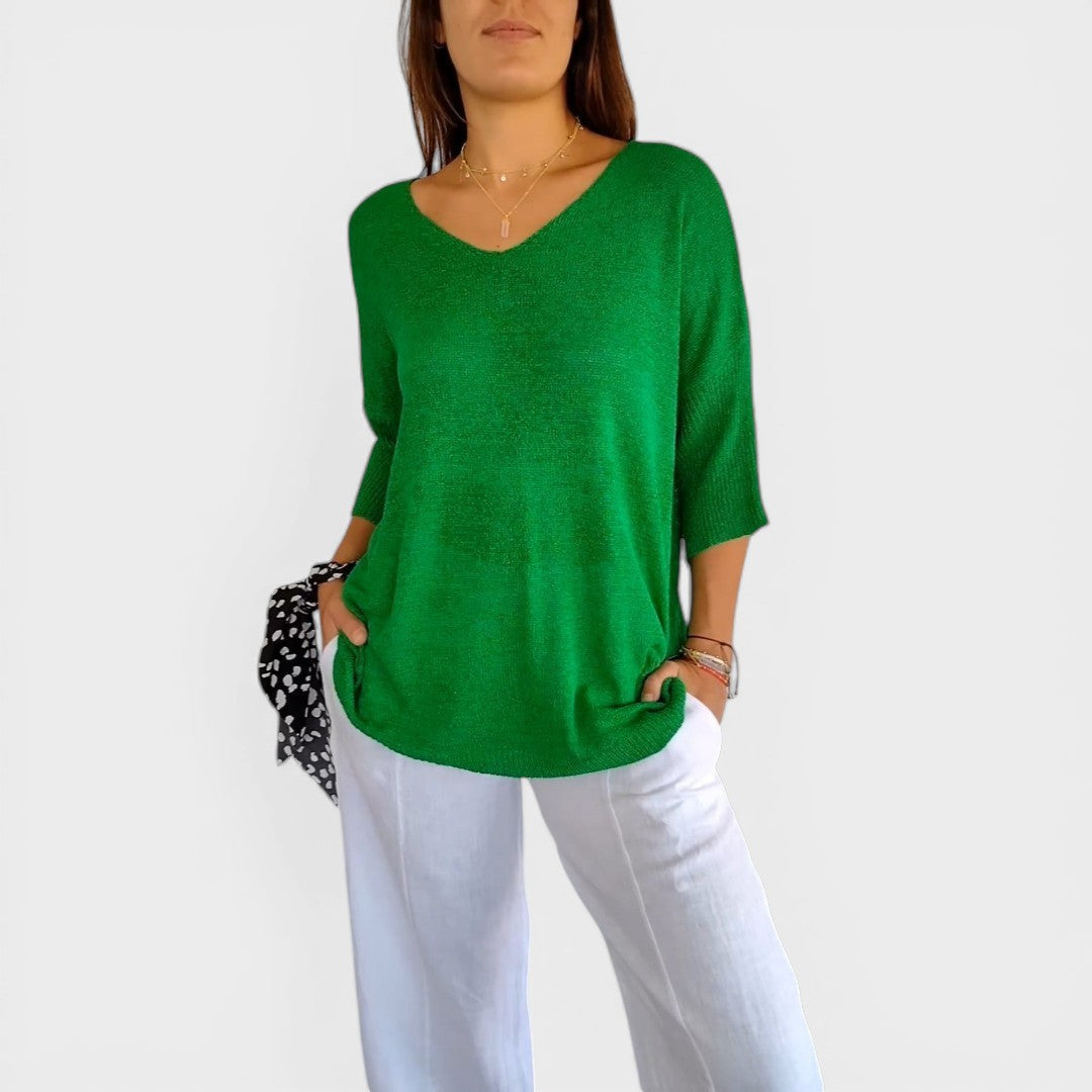 NEREA™ Suéter Elegante Top de Punto Liso con Cuello en V