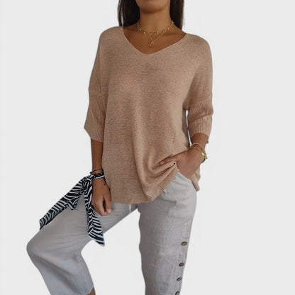 NEREA™ Suéter Elegante Top de Punto Liso con Cuello en V