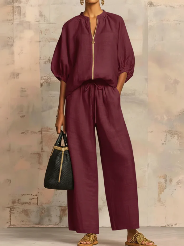 JULIA™ Conjunto de dos piezas Camisa de estilo relajado y pantalón de pernera ancha