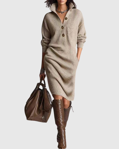 MIRANDA™ Elegancia sin límites: Vestido midi de punto para brillar