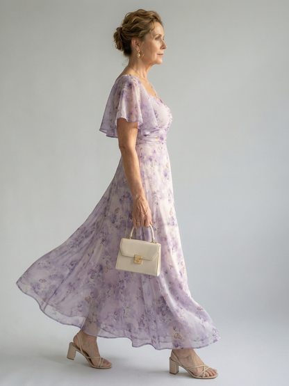 NOELIA™ Olas de Elegancia: Vestido midi con mangas onduladas