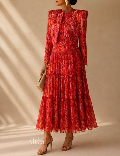 Mariela Conjunto de Vestido Maxi Estampado y Chaqueta