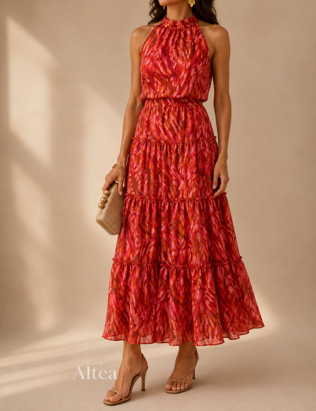 Mariela Conjunto de Vestido Maxi Estampado y Chaqueta