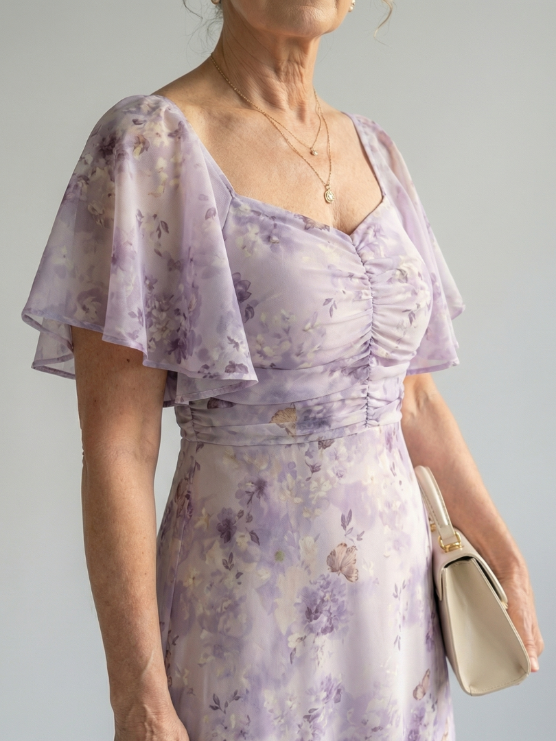 NOELIA™ Olas de Elegancia: Vestido midi con mangas onduladas