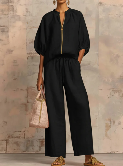 JULIA™ Conjunto de dos piezas Camisa de estilo relajado y pantalón de pernera ancha