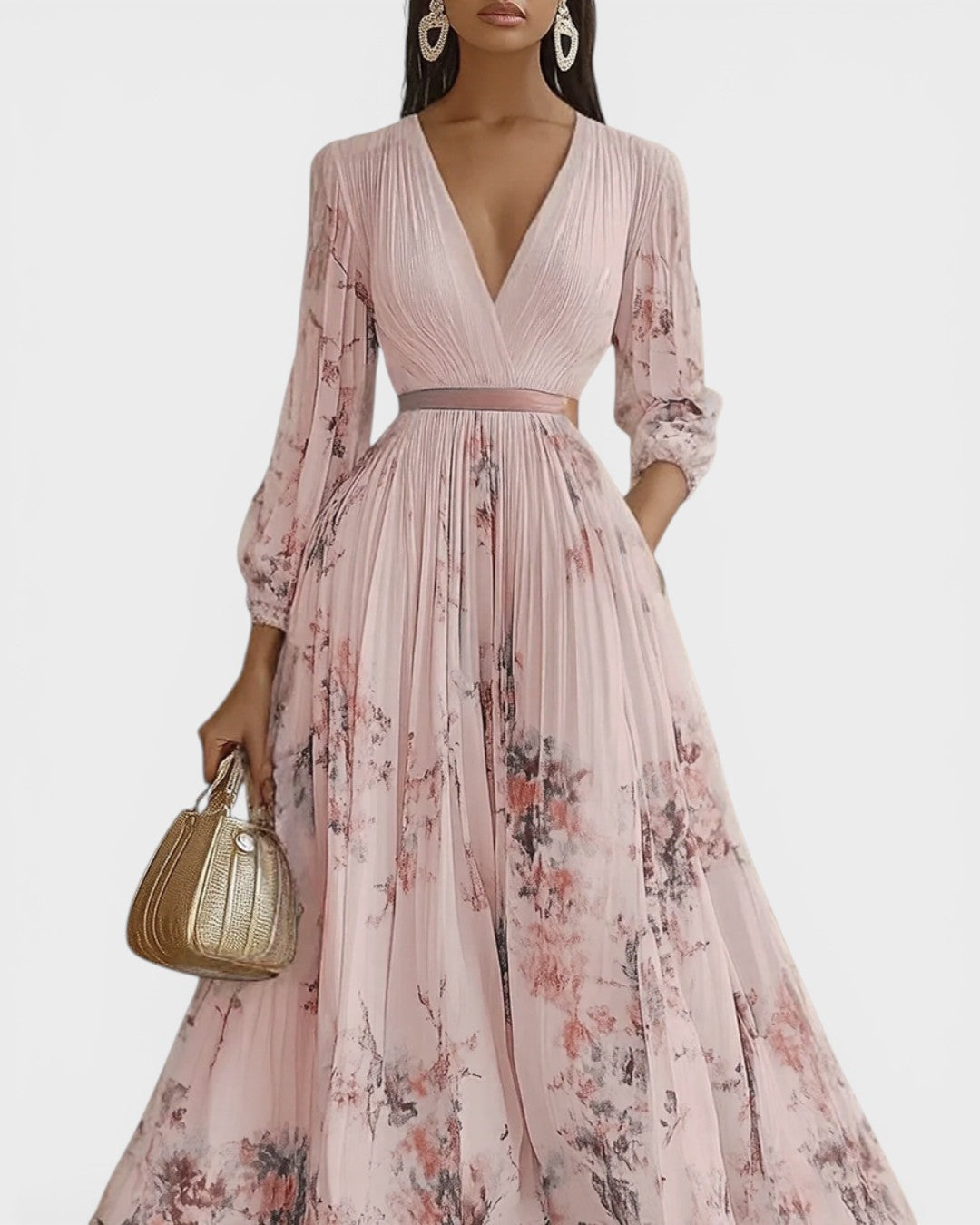 LORENA™ Jardín Encantado: Vestido Plisado Floral para un Look Elegante