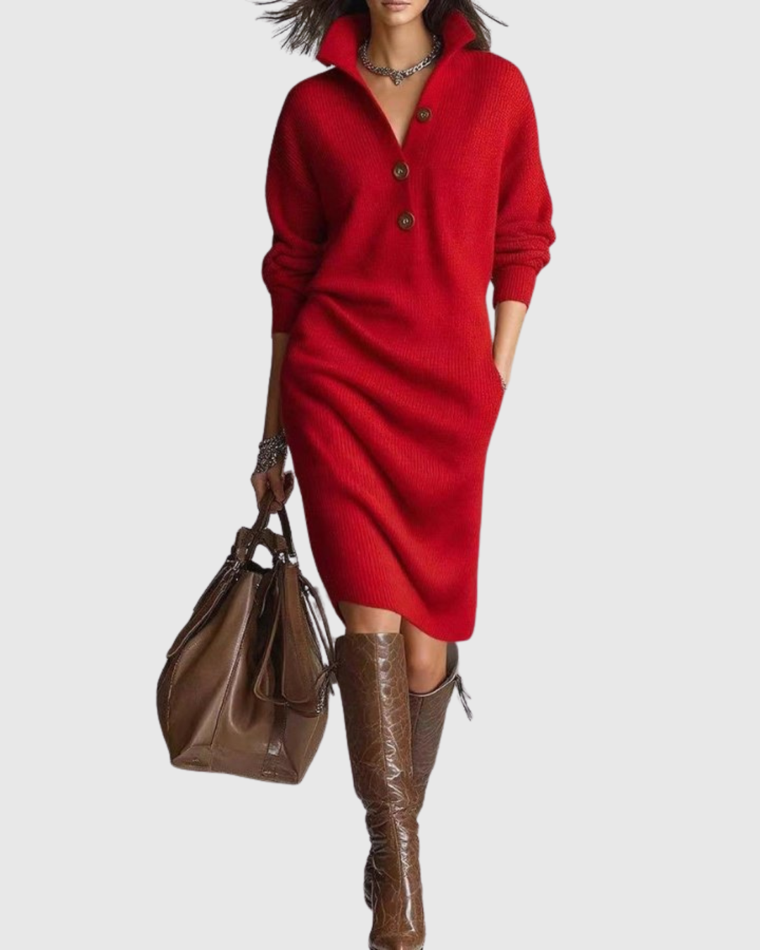 MIRANDA™ Elegancia sin límites: Vestido midi de punto para brillar