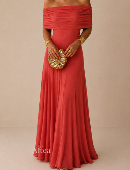 Estefanía Vestido Maxi de Hombros Descubiertos con Aberturas