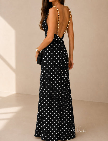 Dalia Vestido Maxi Negro con Detalle de Cadena Dorada