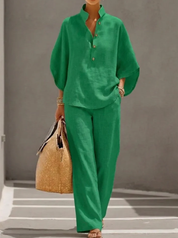 ANNA™ Conjunto de lino con mangas murciélago y pantalón ancho