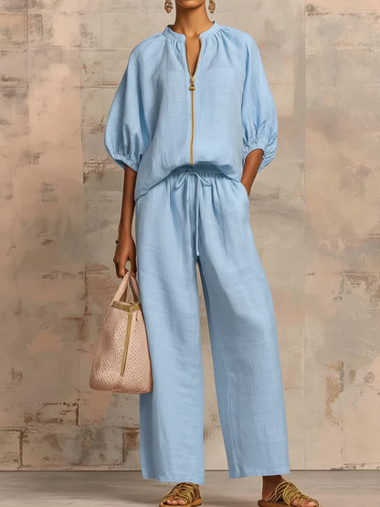 JULIA™ Conjunto de dos piezas Camisa de estilo relajado y pantalón de pernera ancha