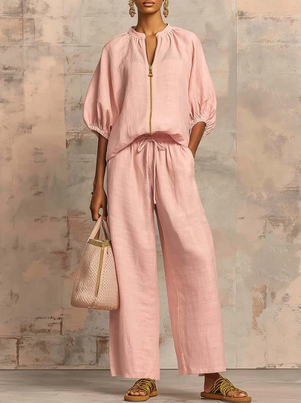 JULIA™ Conjunto de dos piezas Camisa de estilo relajado y pantalón de pernera ancha