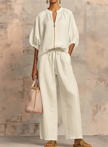 JULIA™ Conjunto de dos piezas Camisa de estilo relajado y pantalón de pernera ancha