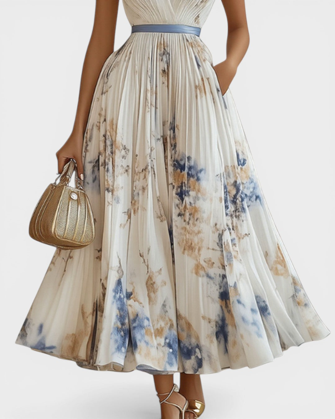 LORENA™ Jardín Encantado: Vestido Plisado Floral para un Look Elegante