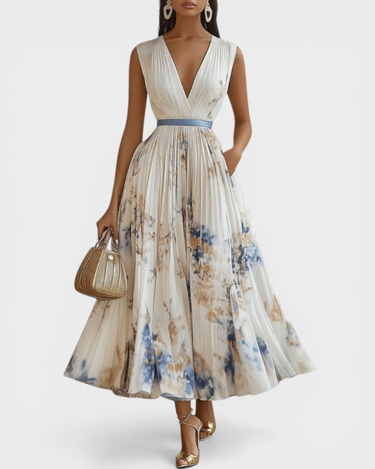 LORENA™ Jardín Encantado: Vestido Plisado Floral para un Look Elegante