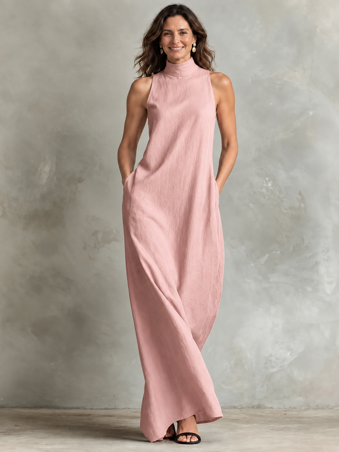 ALBA™ | Vestido Largo Holgado sin Mangas con Cuello Alto