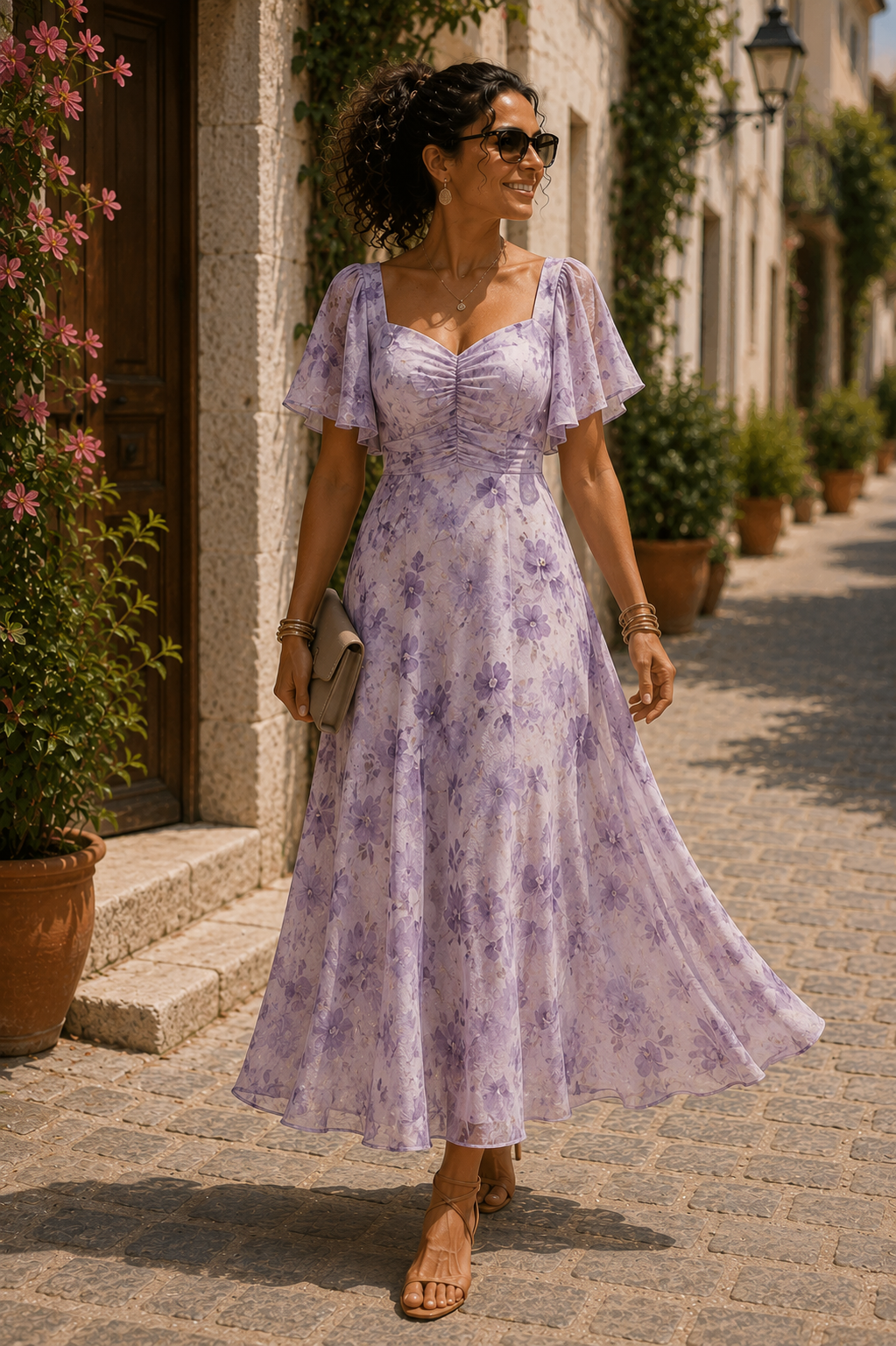 NOELIA™ Romance en Malva | Vestido Midi de Vuelo