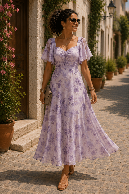 NOELIA™ Romance en Malva | Vestido Midi de Vuelo