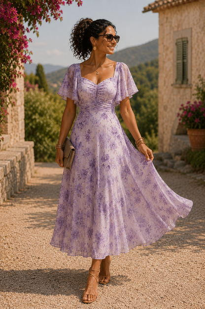NOELIA™ Romance en Malva | Vestido Midi de Vuelo