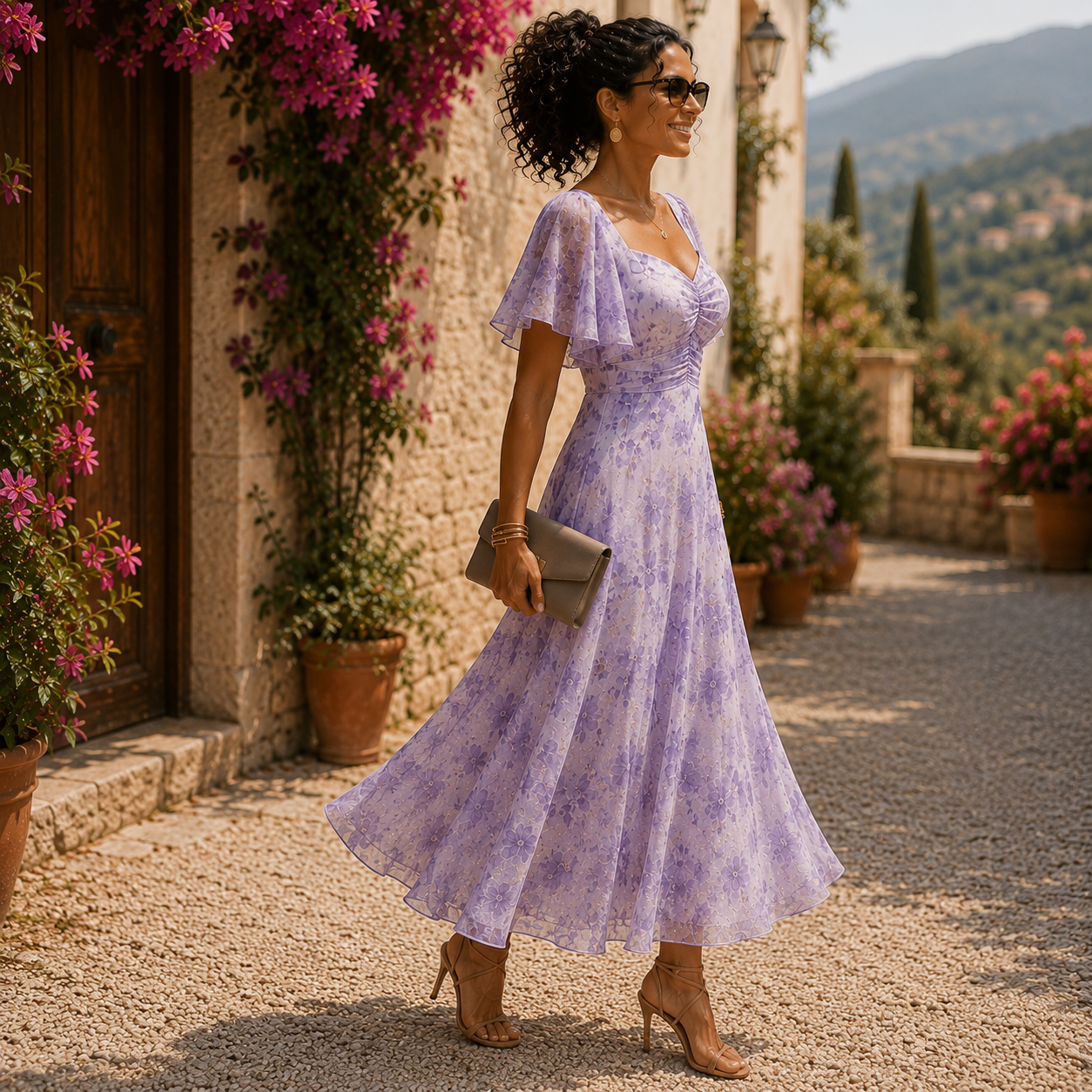 NOELIA™ Romance en Malva | Vestido Midi de Vuelo