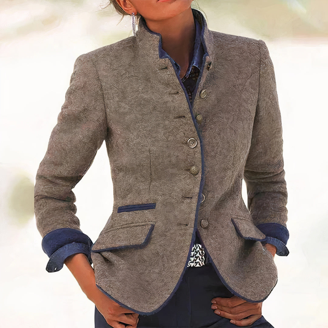 Estela | Blazer de Cuello Mao con Ribete en Contraste