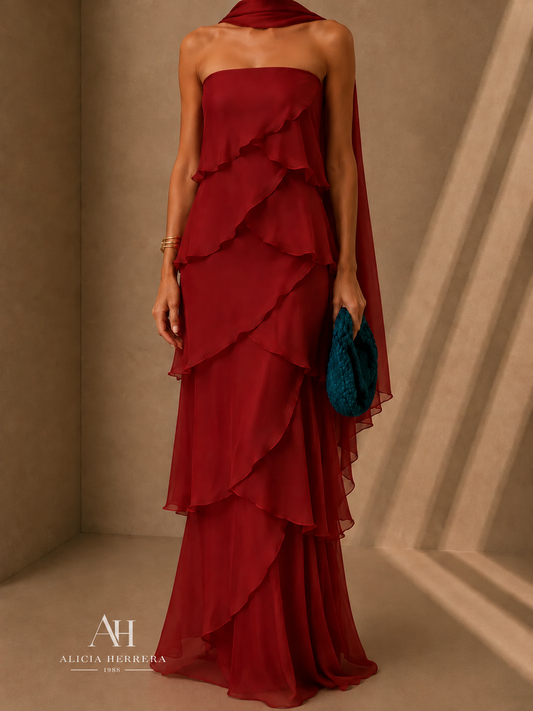 AMIRA™ | Vestido Maxi de Volantes en Rojo