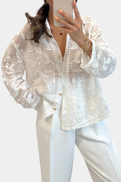 LORENA™ Encantada: Camisa de Encaje Bordado 