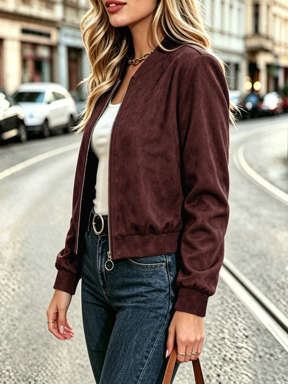 Chaqueta Sandra en rojo oscuro, de perfil