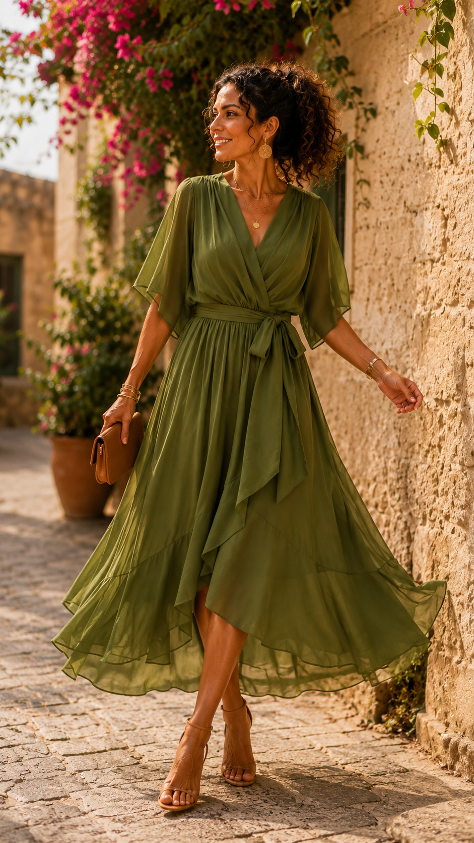 EMILIA™ Verde que te Quiero | Vestido Midi Drapeado