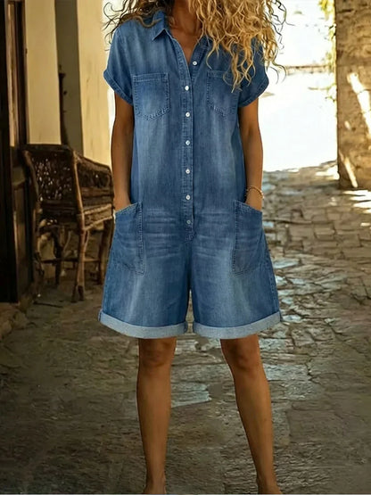 CLAUDIA™ Denim Divino con Cuello y Mangas Cortas