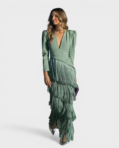 ELENA™ Brillo Nocturno: Vestido Elegante con Flecos  