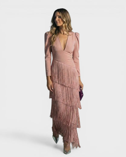 ELENA™ Brillo Nocturno: Vestido Elegante con Flecos  