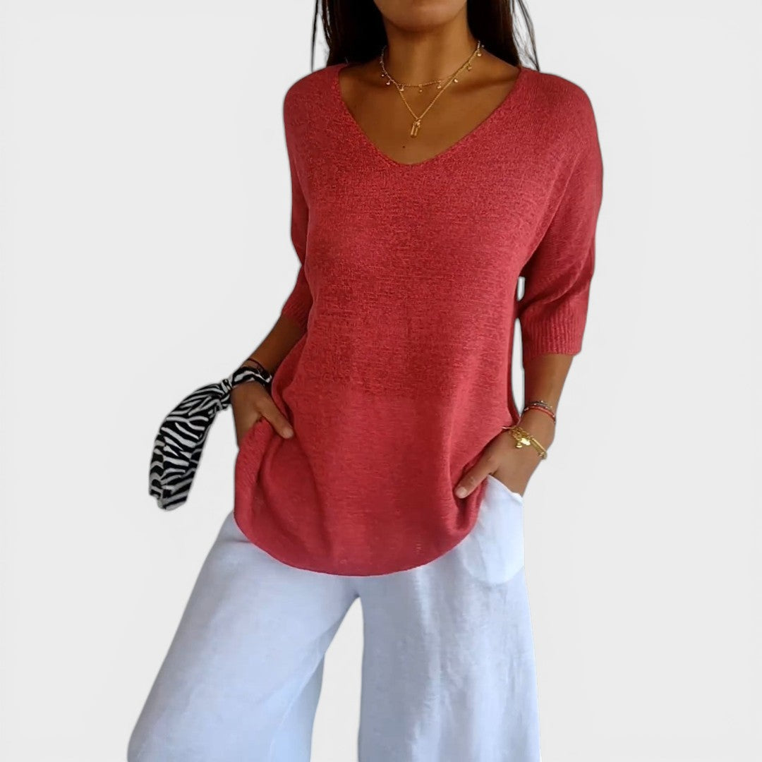 NEREA™ Suéter Elegante Top de Punto Liso con Cuello en V