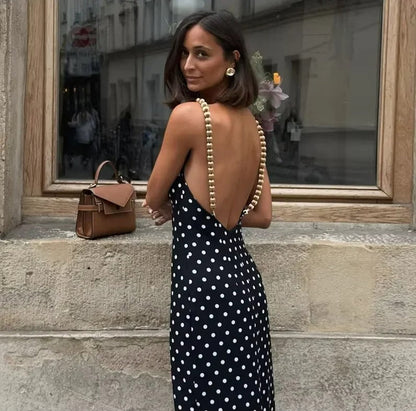 Dalia Vestido Maxi Negro con Detalle de Cadena Dorada