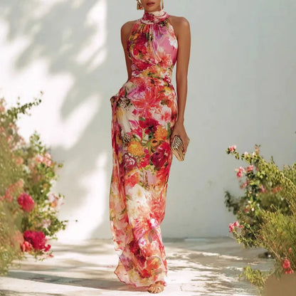 Isadora Vestido Maxi Floral con Cuello Halter