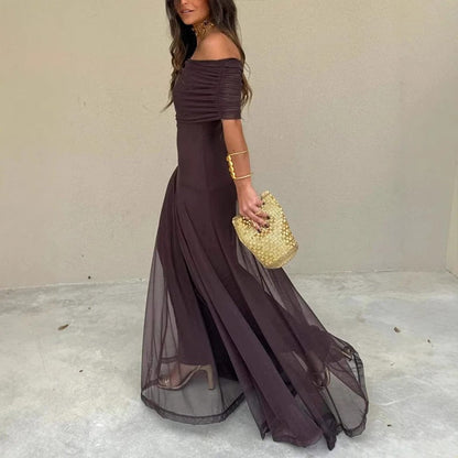 Estefanía Vestido Maxi de Hombros Descubiertos con Aberturas